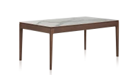 Table salle à manger en chêne et céramique avec bois teinte marron foncé et plateau céramique effet marbre blanc 160x90 cm