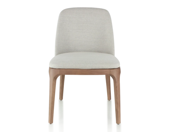 Chaise design bois teinte noyer et tissu beige naturel