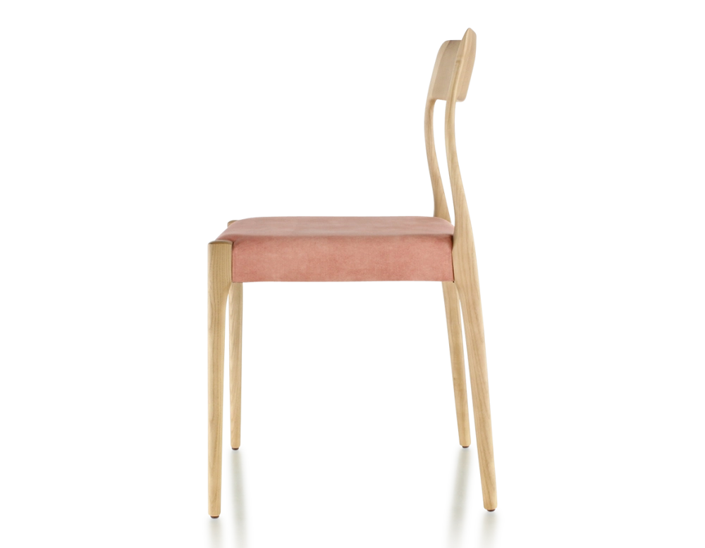 Scandinavian chair wood stained natural seat pale pink velvet fabric Scandinavian chair wood stained natural seat pale pink velvet fabric