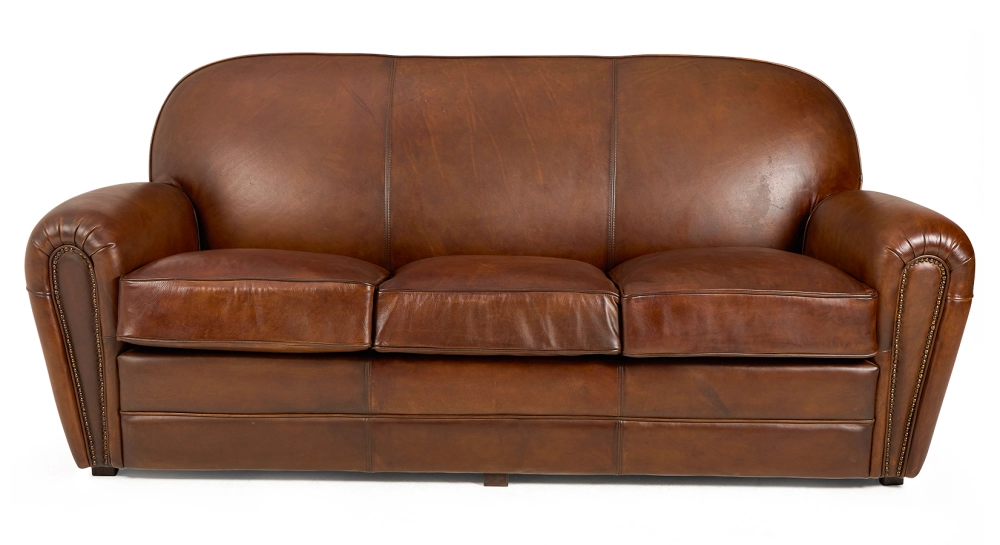 3 seater leather club sofa vintage brown studded armrests 3 seater leather club sofa vintage brown studded armrests