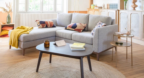 Module droit 2,5 places tissu bouclé taupe clair