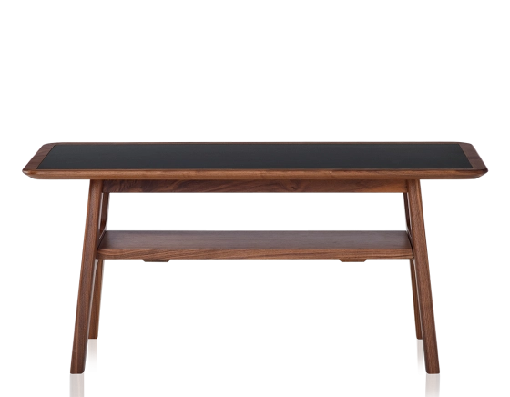 Table basse rectangulaire en noyer et céramique bois teinte naturelle plateau céramique noir unie 100x50 cm