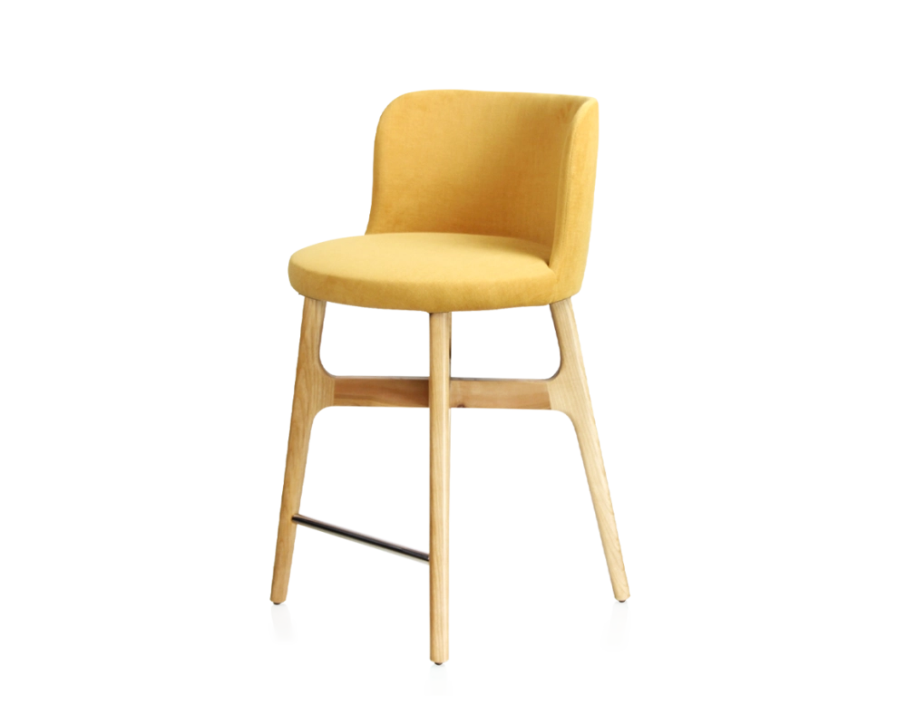Tabouret de bar h60 cm bois teinte naturelle assise tissu jaune Tabouret de bar h60 cm bois teinte naturelle assise tissu jaune