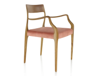 Scandinavian armchair with armrests cherry-stained wood, pale pink velvet seat Scandinavian armchair with armrests cherry-stained wood, pale pink velvet seat