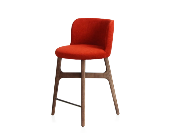 Tabouret de bar h60 cm bois teinte marron foncé assise tissu orange brulé