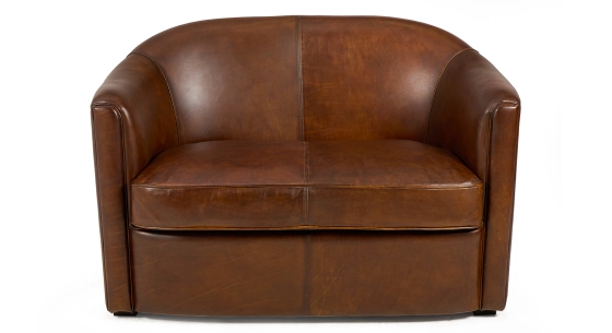 Canapé club cuir 2 places marron vintage