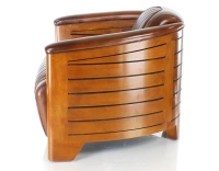 Fauteuil club bois et cuir marron vintage Fauteuil club bois et cuir marron vintage
