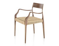 Chaise scandinave avec accoudoirs bois teinte noyer assise corde Chaise scandinave avec accoudoirs bois teinte noyer assise corde