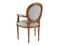 Chaise ancienne style Louis XVI avec accoudoirs bois teinte ancienne et tissu gris clair Chaise ancienne style Louis XVI avec accoudoirs bois teinte ancienne et tissu gris clair