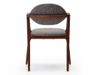 Chaise design avec accoudoirs bois teinte merisier et tissu chiné marron Chaise design avec accoudoirs bois teinte merisier et tissu chiné marron