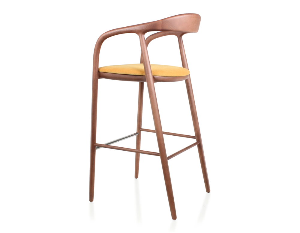 Tabouret de bar h80 cm teinte noyer assise tissu jaune bois teinte noyer et tissu jaune Tabouret de bar h80 cm teinte noyer assise tissu jaune bois teinte noyer et tissu jaune