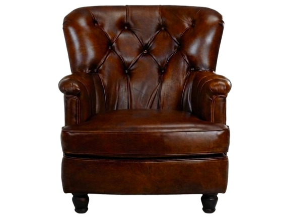Fauteuil Chesterfield cuir marron soutenu moyen dossier