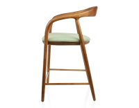 Tabouret de bar H60 cm bois teinte merisier et tissu vert Tabouret de bar H60 cm bois teinte merisier et tissu vert