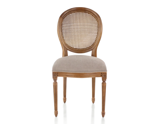 Chaise ancienne style Louis XVI bois teinte ancienne dossier canné assise tissu taupe