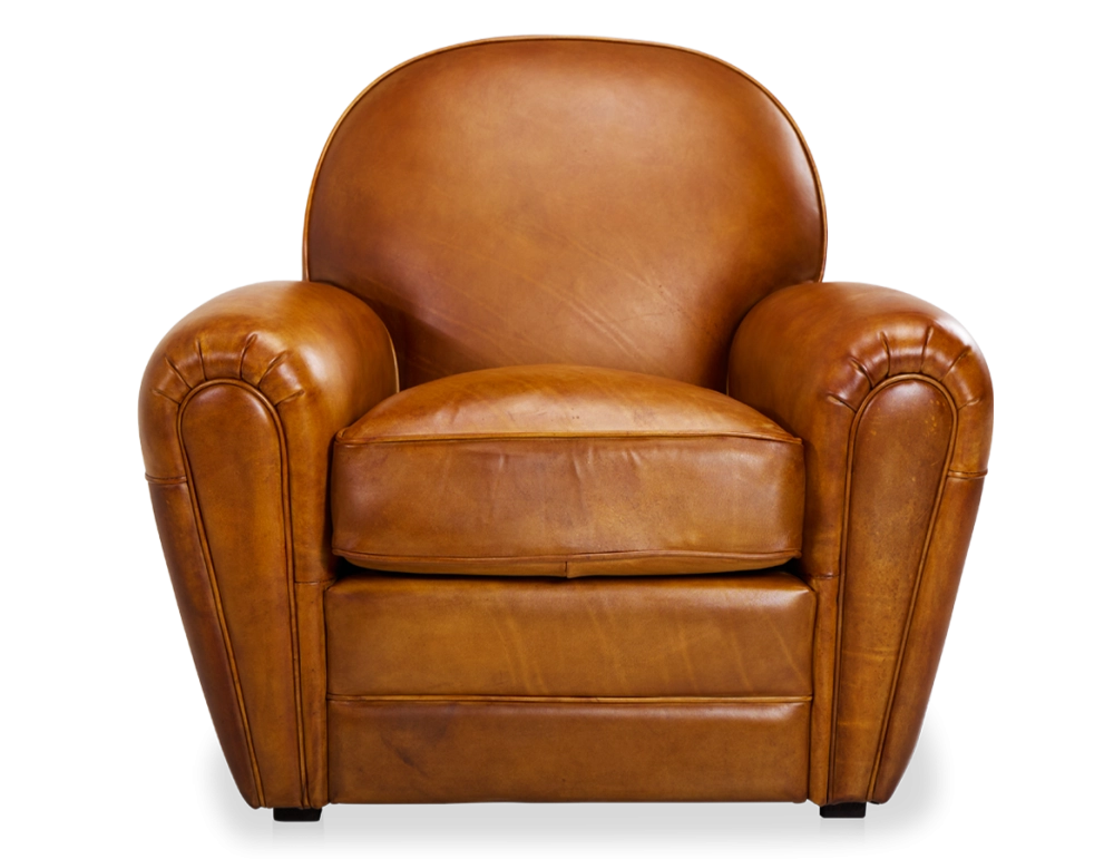 Leather club armchair cognac piped armrests Leather club armchair cognac piped armrests