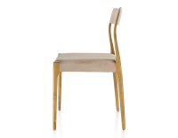 Chaise scandivave bois teinte merisier assise tissu velours taupe clair
