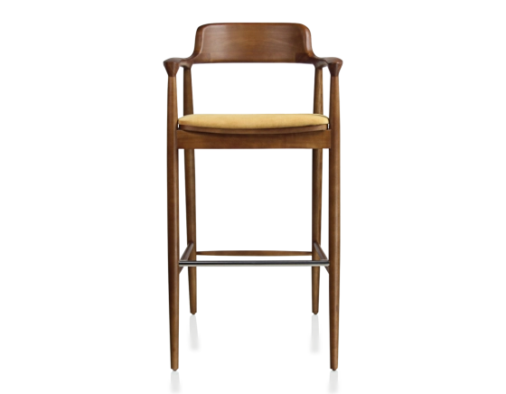 Tabouret de bar h80 cm bois teinte merisier assise tissu jaune