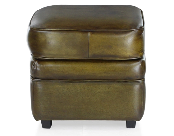 Leather pouffe olive green