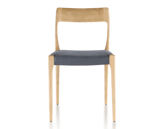 Scandinavian chair natural tint wood, grey fabric seat
