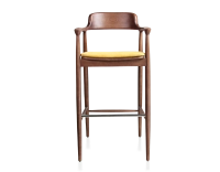 Bar stool h80 cm walnut-stained wood, yellow fabric seat Bar stool h80 cm walnut-stained wood, yellow fabric seat