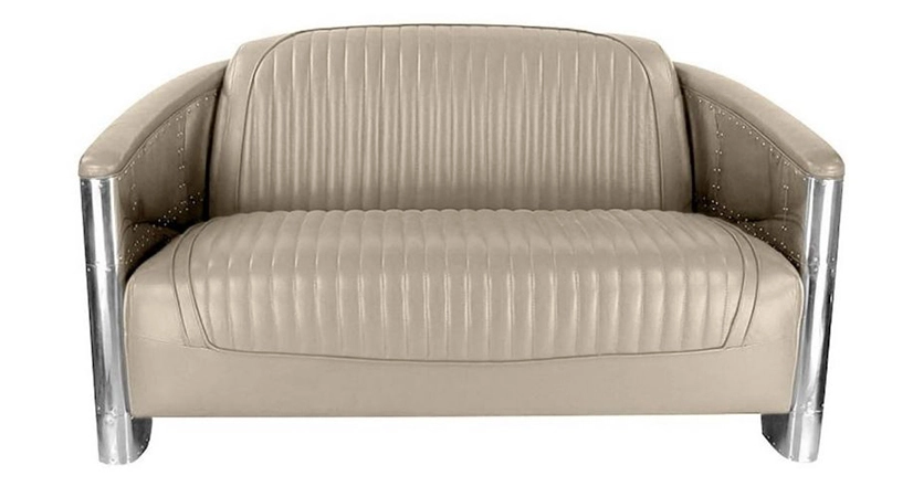 Canapé aviateur aluminium riveté et cuir 2 places beige Canapé aviateur aluminium riveté et cuir 2 places beige