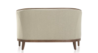 Canapé ancien 2 places bois teinte noyer et tissu beige naturel Canapé ancien 2 places bois teinte noyer et tissu beige naturel