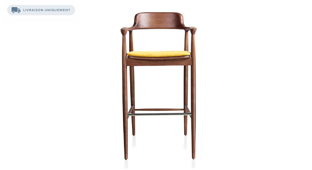 Bar stool h80 cm walnut-stained wood, yellow fabric seat