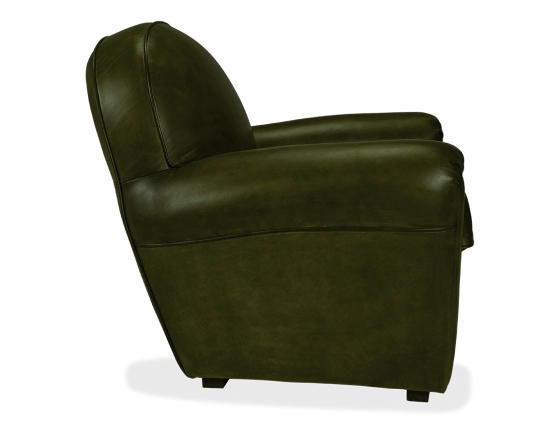 Fauteuil club cuir vert olive accoudoirs passepoil
