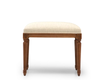 Tabouret ancien style Louis XVI bois teinte ancienne et tissu chiné beige Tabouret ancien style Louis XVI bois teinte ancienne et tissu chiné beige