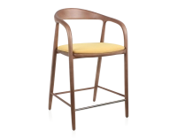 Bar stool H60 cm walnut-stained wood and yellow fabric Bar stool H60 cm walnut-stained wood and yellow fabric