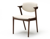 Scandinavian chair dark brown stained wood with off-white fabric seat. Scandinavian chair dark brown stained wood with off-white fabric seat.