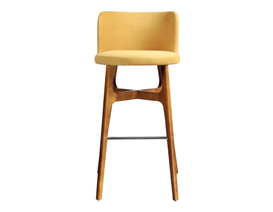 Tabouret de bar h80 cm bois teinte merisier assise tissu jaune