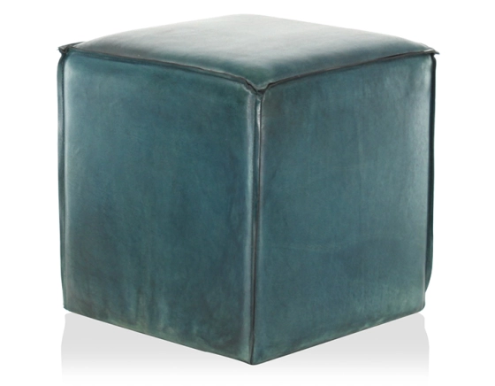 Leather pouffe blue