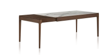 Table extensible 8 à 12 personnes en chêne et céramique allonges bois avec bois teinte marron foncé et plateau céramique effet marbre blanc 180x100 cm Table extensible 8 à 12 personnes en chêne et céramique allonges bois avec bois teinte marron foncé et plateau céramique effet marbre blanc 180x100 cm