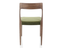 Chaise scandinave bois teinte marron foncé assise tissu vert olive Chaise scandinave bois teinte marron foncé assise tissu vert olive