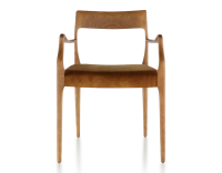 Chaise scandinave avec accoudoirs bois teinte merisier assise tissu velours bronze Chaise scandinave avec accoudoirs bois teinte merisier assise tissu velours bronze