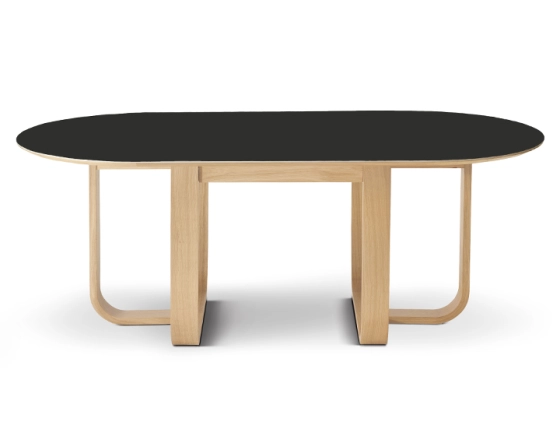 Table salle à manger en chêne et céramique 8 à 10 personnes avec bois teinte naturelle et plateau céramique noir unie 210x100 cm