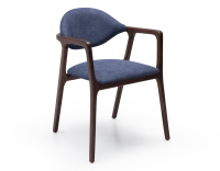 Designer armchair dark brown stained wood and ocean blue fabric. Designer armchair dark brown stained wood and ocean blue fabric.