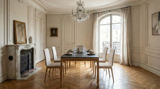 Table salle à manger en chêne et céramique 6 personnes avec bois teinte naturelle et plateau céramique noir unie 160x100 cm
