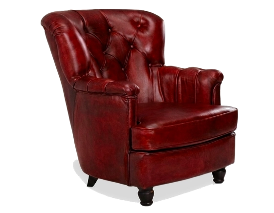 Sillón Chesterfield de piel rojo carmín medio respaldo