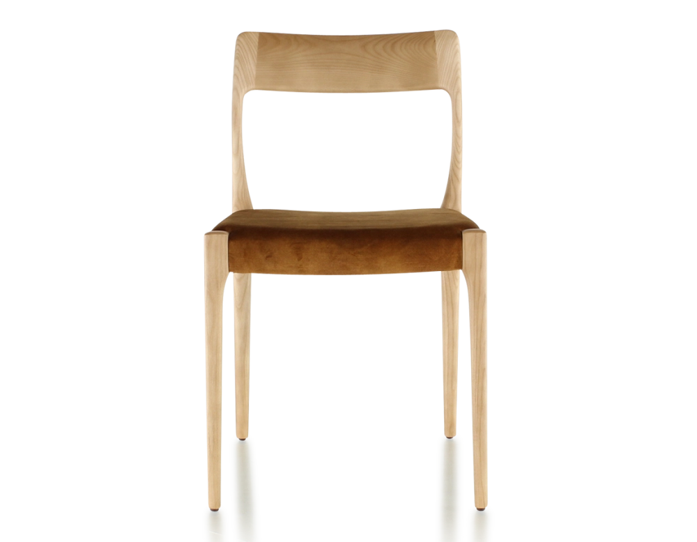 Chaise scandinave bois teinte naturelle assise tissu velours bronze Chaise scandinave bois teinte naturelle assise tissu velours bronze