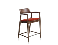 Bar stool h60 cm natural tint wood burnt orange fabric seat Bar stool h60 cm natural tint wood burnt orange fabric seat