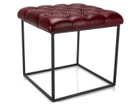 Puf Chesterfield de piel rojo carmín