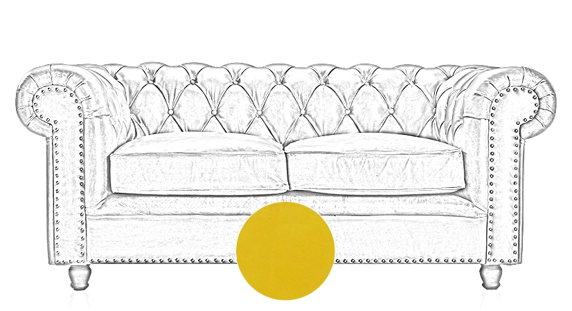 Canapé Chesterfield cuir 2 places jaune accoudoirs cloutés Canapé Chesterfield cuir 2 places jaune accoudoirs cloutés