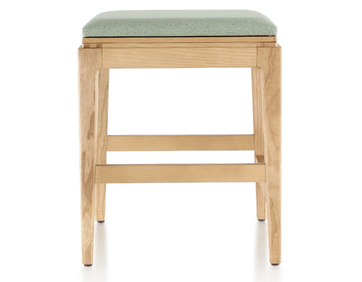 Tabouret design H45 cm bois teinte naturelle assise tissu vert sauge Tabouret design H45 cm bois teinte naturelle assise tissu vert sauge