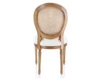 Chaise ancienne style Louis XVI bois teinte ancienne dossier canné assise tissu bouclé blanc Chaise ancienne style Louis XVI bois teinte ancienne dossier canné assise tissu bouclé blanc