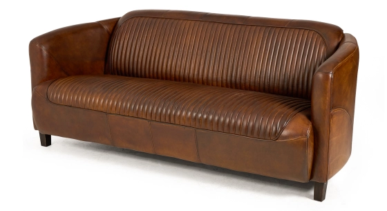 Canapé club cuir 3 places marron vintage