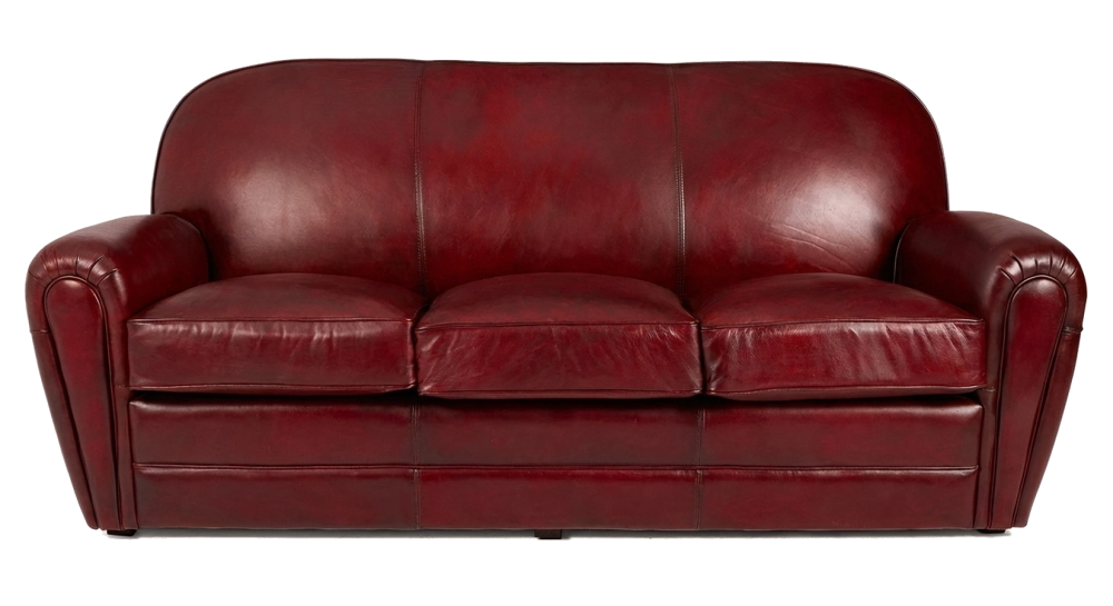 Sofá club de piel de 3 plazas rojo carmín reposabrazos ribete