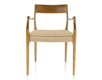 Chaise scandivave avec accoudoirs bois teinte merisier assise corde