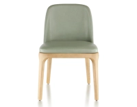 Chaise design bois teinte naturelle et cuir vert sauge Chaise design bois teinte naturelle et cuir vert sauge